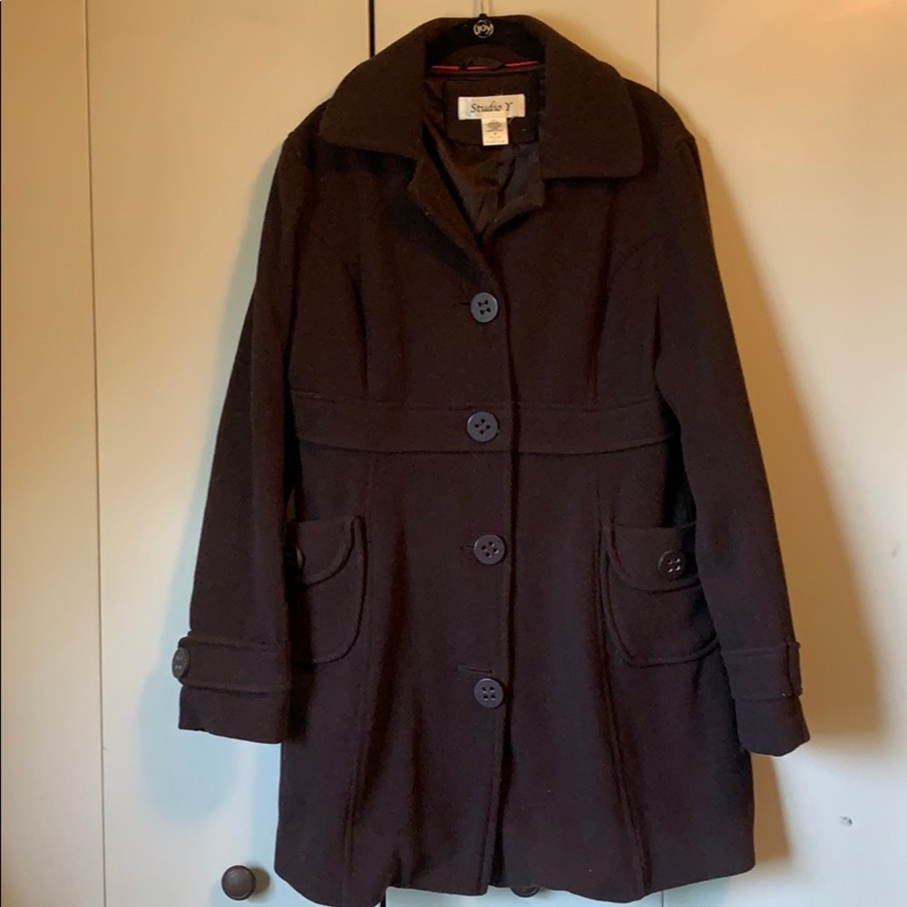 Brown Wool-Blend Peacoat